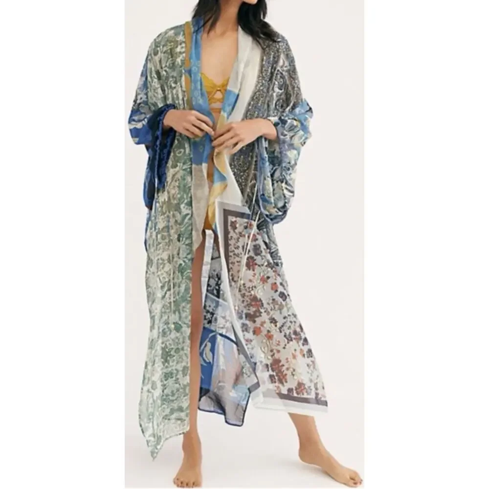 Intimately Free People Lenora Kimono One Size Floral Patchwork Flowy Boho READ